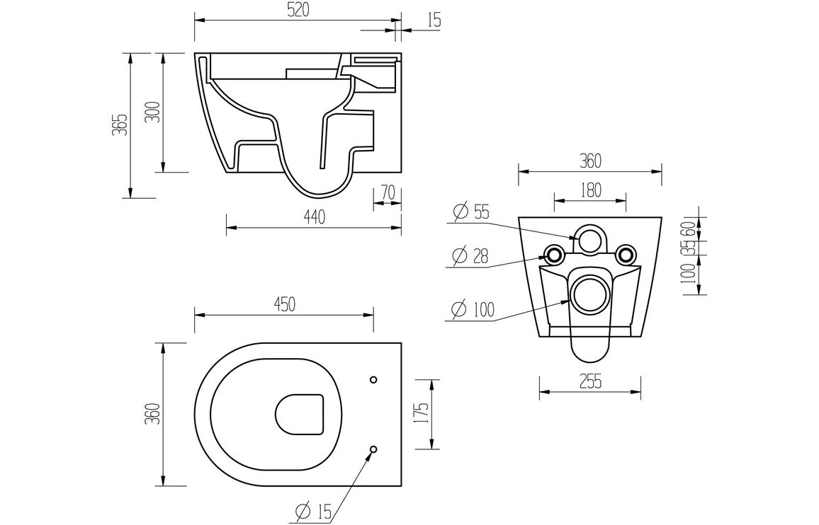 Chestnut Rimless Wall Hung WC & Soft Close Seat