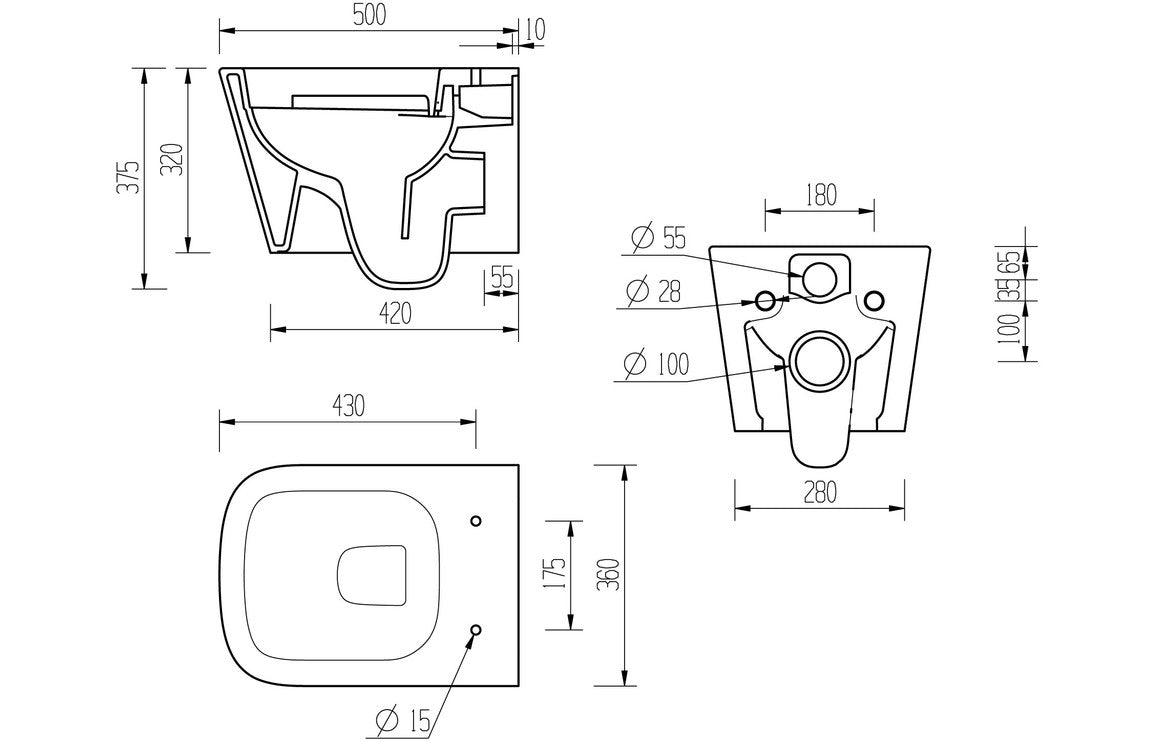 Tamarind Rimless Wall Hung WC & Soft Close Seat