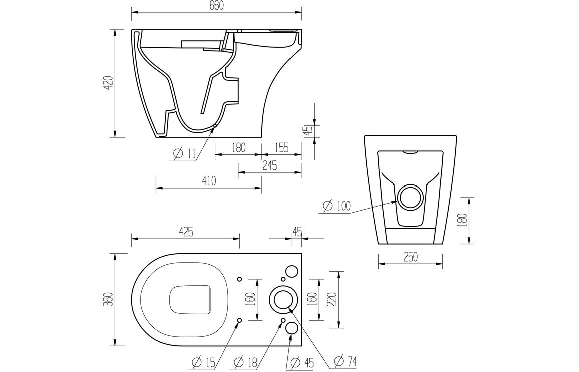 Chestnut Rimless Close Coupled Open Back WC & Soft Close Seat