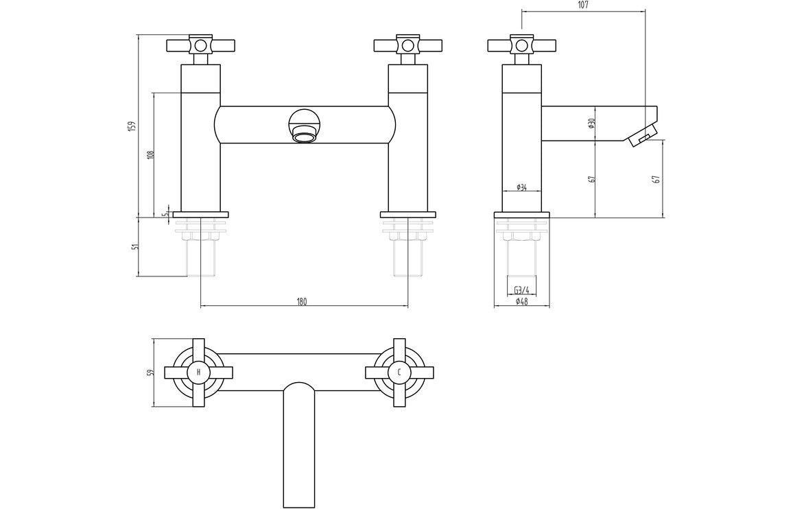 Oxon Bath Filler - Chrome