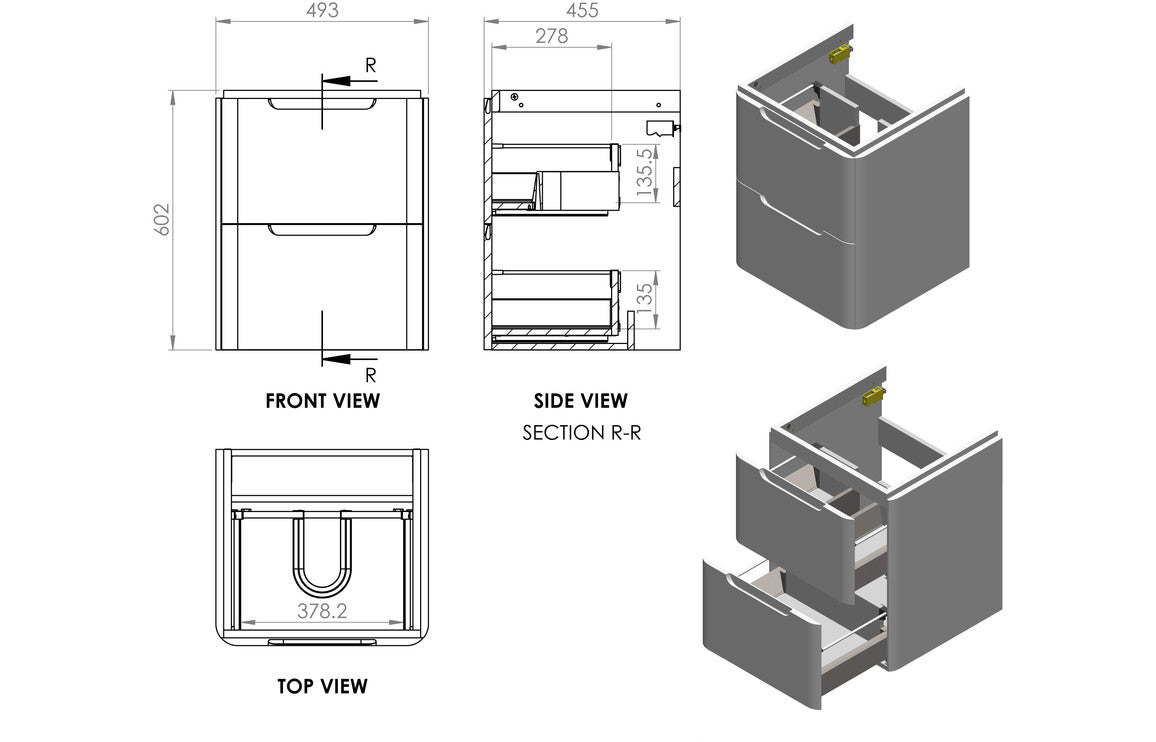 Stamford 500mm 2 Drawer Wall Hung Cloakroom Basin Unit - Matt Indigo