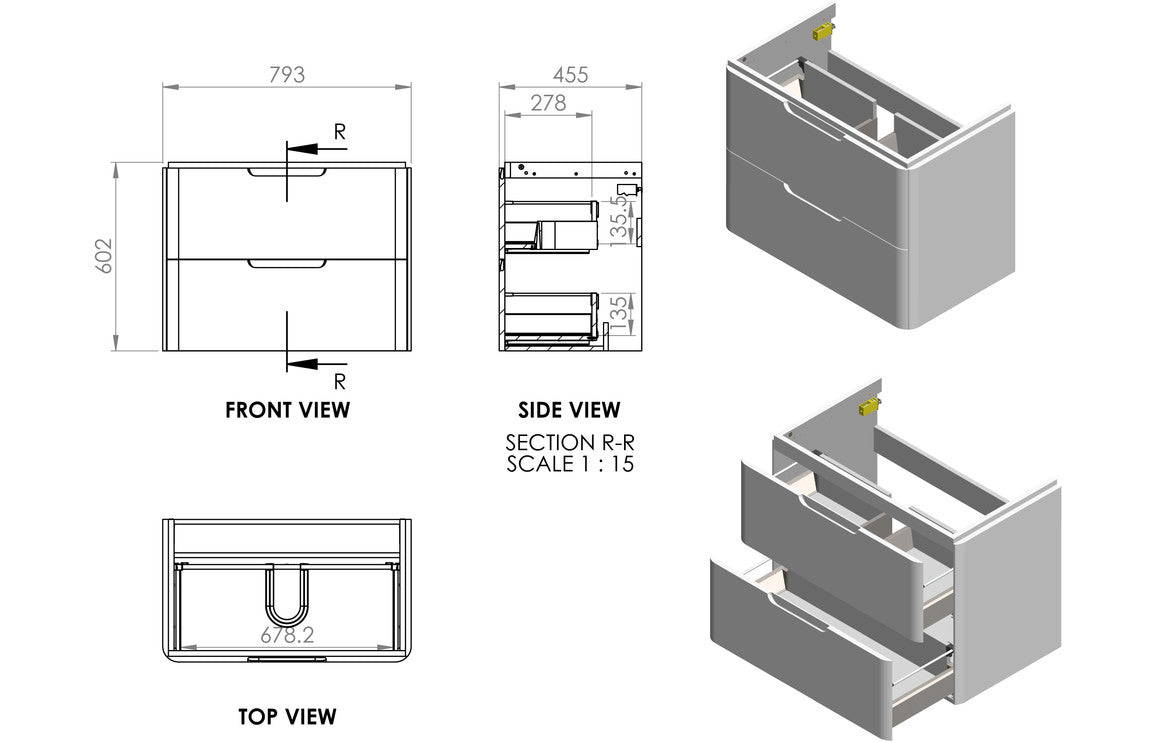 Stamfords 800mm 2 Drawer Wall Hung Basin Unit