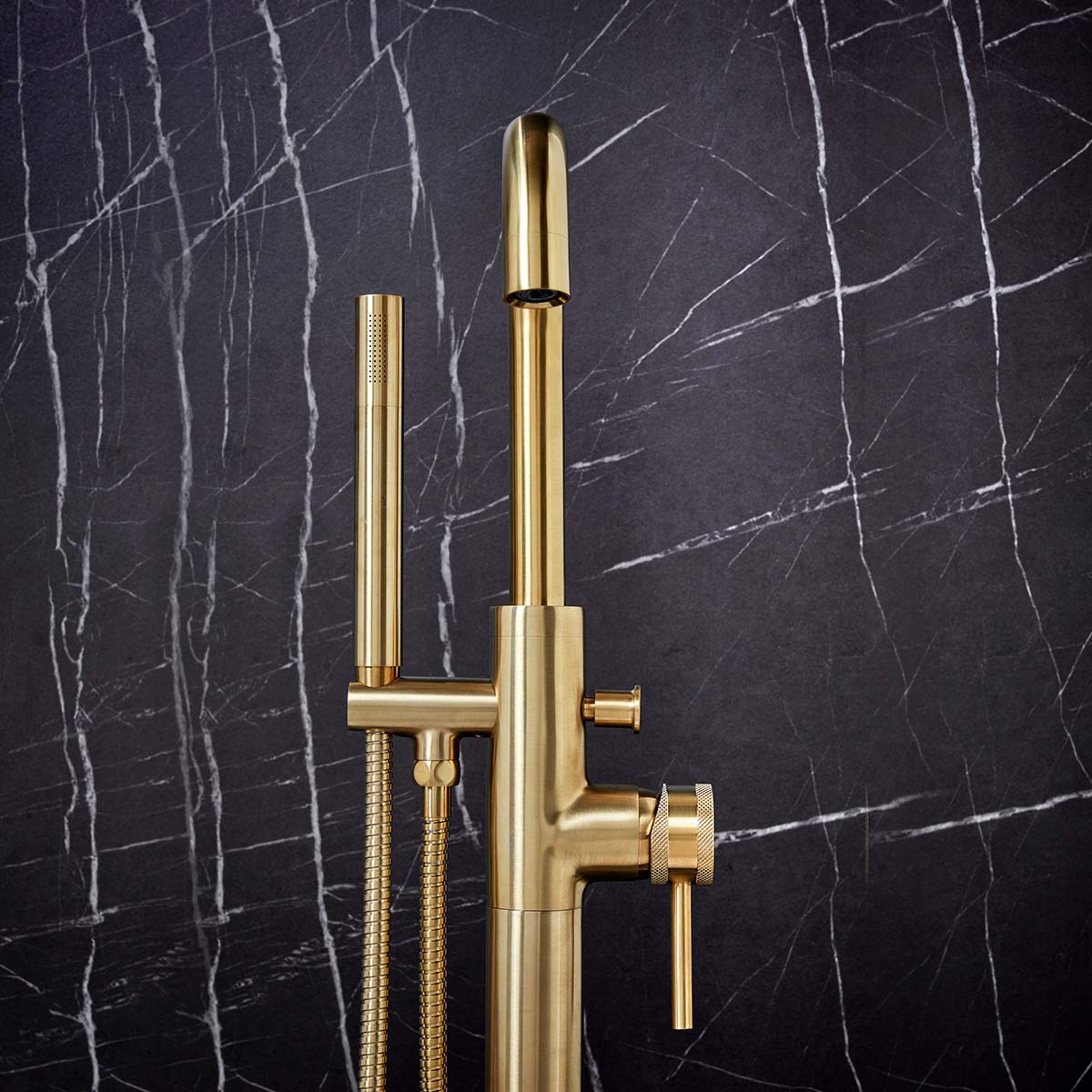 Scudo Core Freestanding Bath Shower Mixer - Brushed Brass