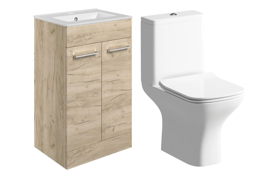 Principle 510mm Floor Standing Unit & Close Coupled WC Pack - Oak