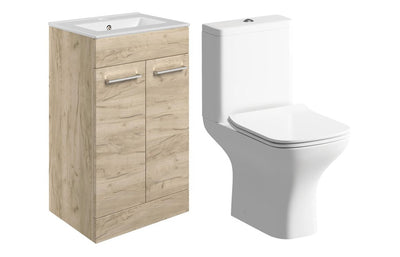 Principle 510mm Floor Standing Unit & Close Coupled WC Pack - Oak