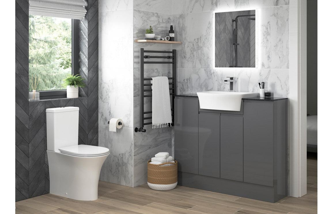 Sago Rimless Close Coupled Open Back WC & Soft Close Seat