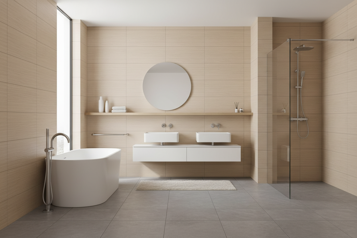 Line Taranto Bone Porcelanosa wall tile in bathroom environment
